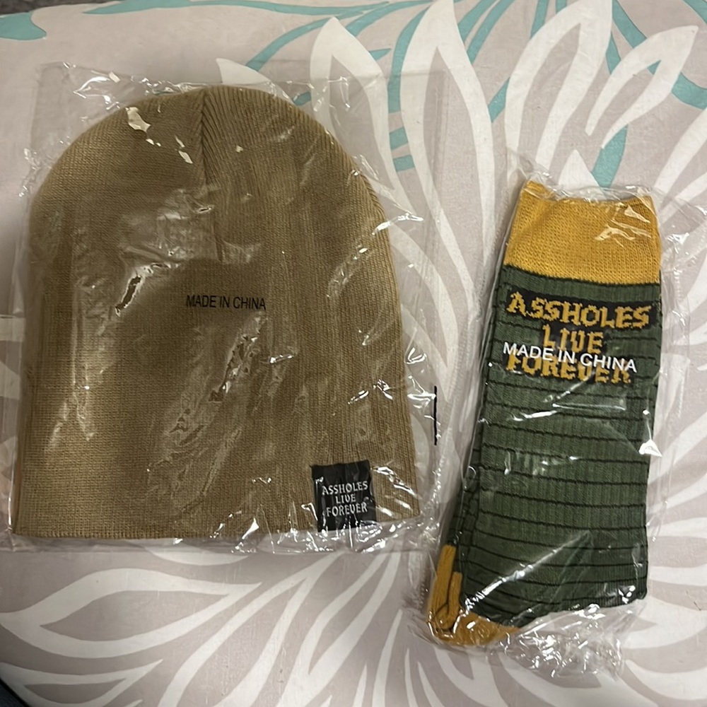 Linda Finegold ALF Assholes live forever beanie and socks